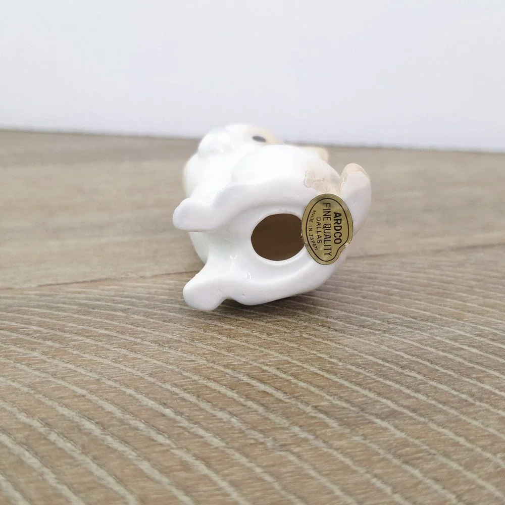 Vintage Porcelain Dog Puppy Figurine Made In Japan Brown and White
